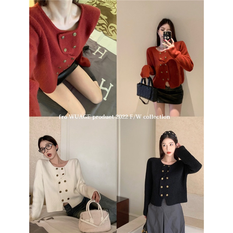 Áo Khoác cardigan Dệt Kim Tay Dài Dáng Ngắn Thời Trang Cho Nữ