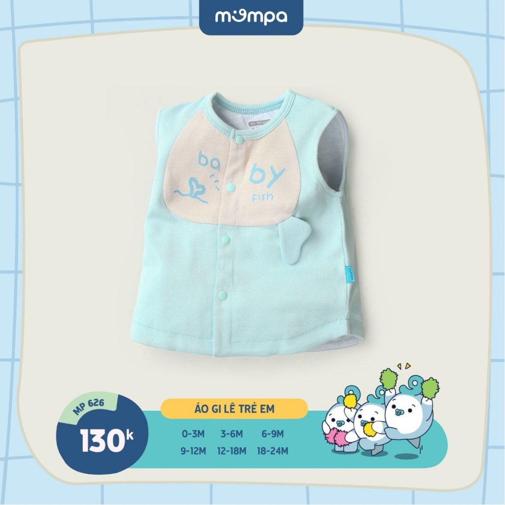 Áo gile cho bé sơ sinh Mompa 0-24 tháng cúc giữa vải cotton nỉ giữ ấm mềm mại thoáng khí MP 626