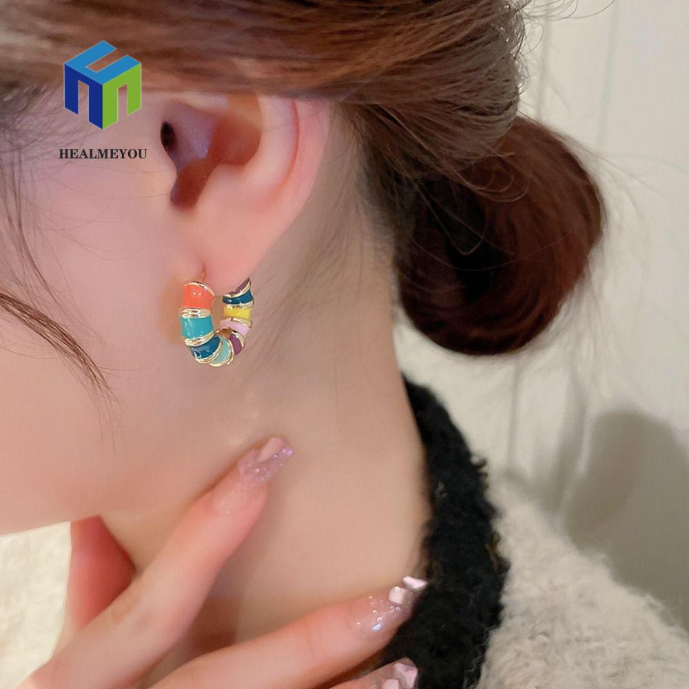 HEALMEYOU hoa tai phong cách hàn quốc bữa tiệc đầy màu sắc hình bán nguyệt bohemia thanh lịch vòng đeo tai đơn giản