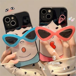Ốp lưng huawei nova 7i 9 7pro 7se 6se 4e 3i p30 lite y9 prime honor 8x cặp đôi hoạt hình vui nhộn + giá đỡ kính râm trong suốt nắp bảo vệ điện thoại mềm