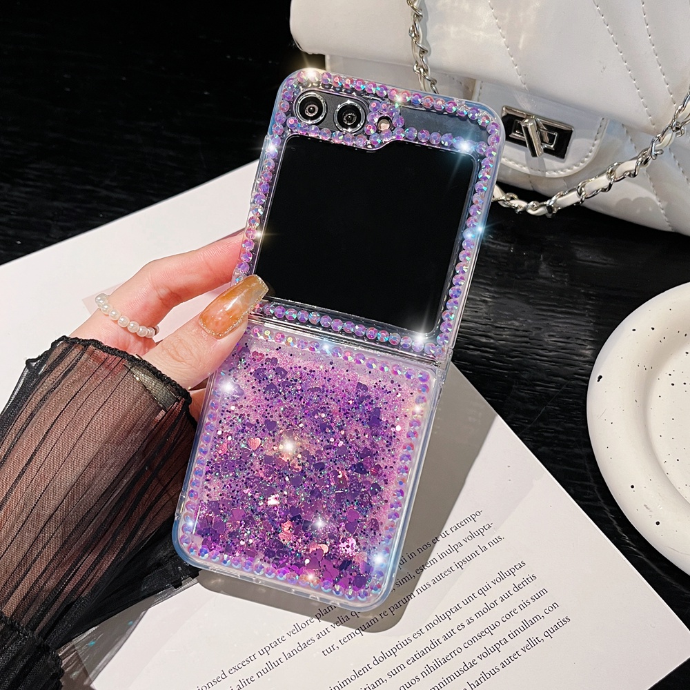 Glitter movable quicksanf bling handmade rhinestones case cho samsung galaxy z flip 4 5 flip4 flip5