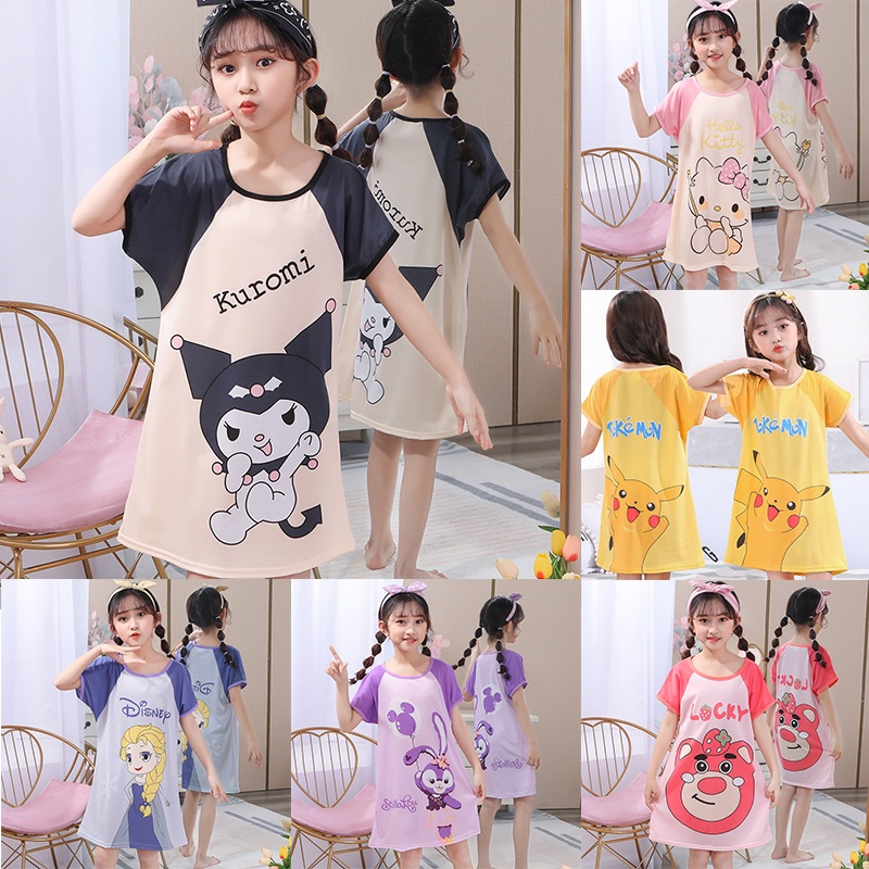 Kuromi terno pyjama cho trẻ em gái frozen hello kitty pokemon váy ngủ mùa hè cho bé gái quần áo mặc nhà hoạt hình mỏng
