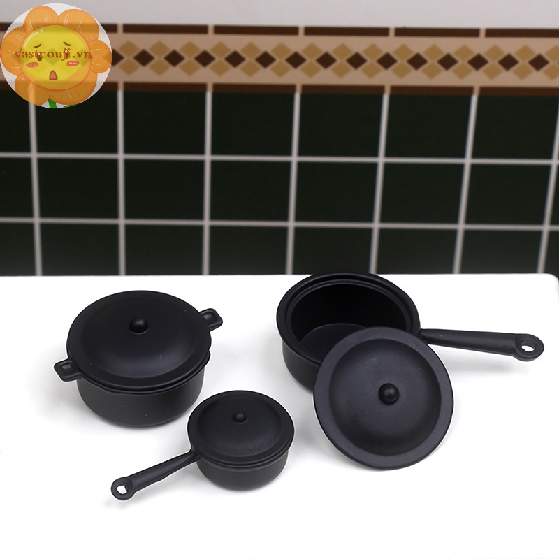 Vastji 1set 1:12 dollhouse miniature soup pot pan w / cover gas stove kitchen model decor toy doll house accessories vn