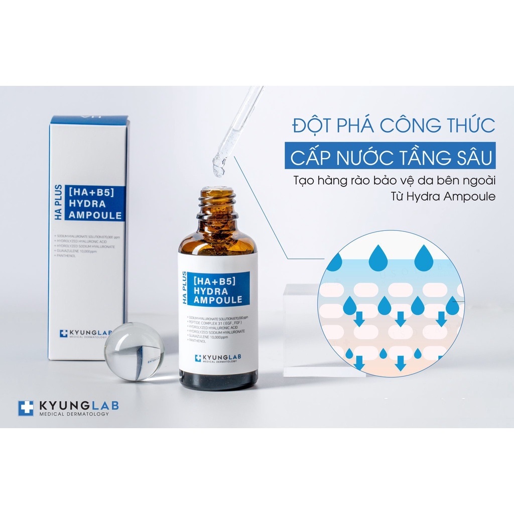 Serum căng bóng da Kyung Lab chính hãng HA PLUS, tinh chất cấp nước  HYDRA AMPOULE 50ml chống lão hóa xóa nhăn