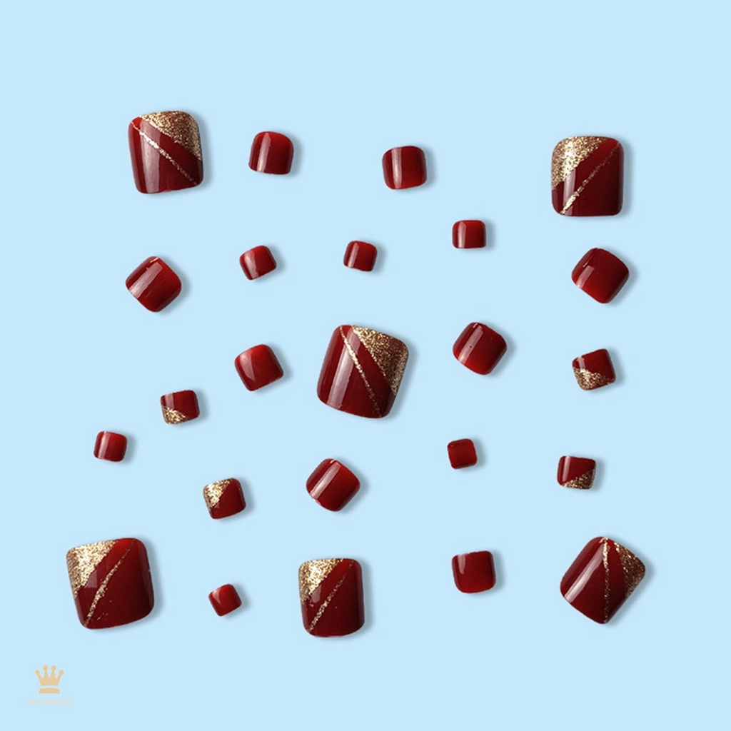 Glossy vermilion ngắn tròn móng chân giả bền sử dụng thoải mái mang móng tay