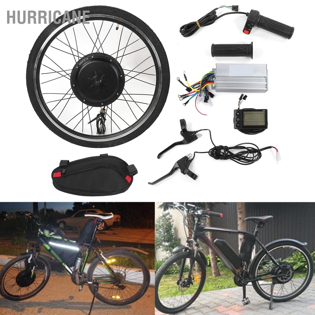 Hurricane Bộ chuyển đổi động cơ xe đạp điện bánh trước 26in Mạnh mẽ với màn hình LCD đo