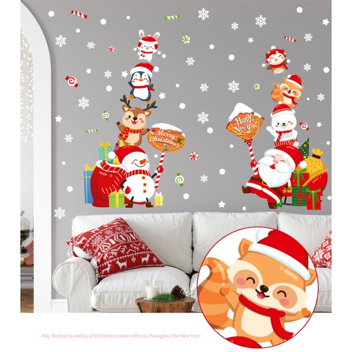 Decal dán tường trang trí Noel - Noel cùng các ban cầm bảng đón giáng sinh vui nhộn