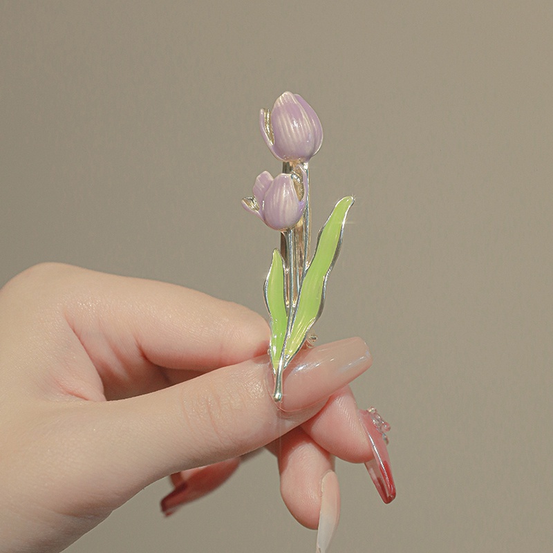 PVN60474 Kẹp Tóc Hình Hoa Tulip Mini Bằng Kim Loại Dễ Thương Cho Nữ