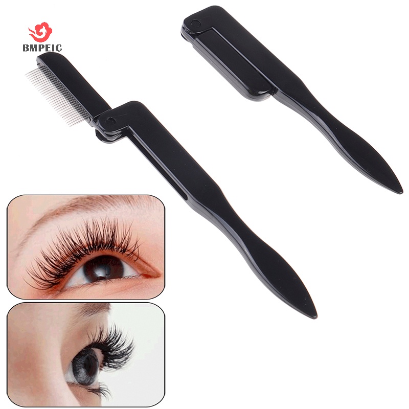 Bmpeic lược chải mi có thể gập lại bằng kim loại công cụ chải lông mày mascara separator lash curl black new