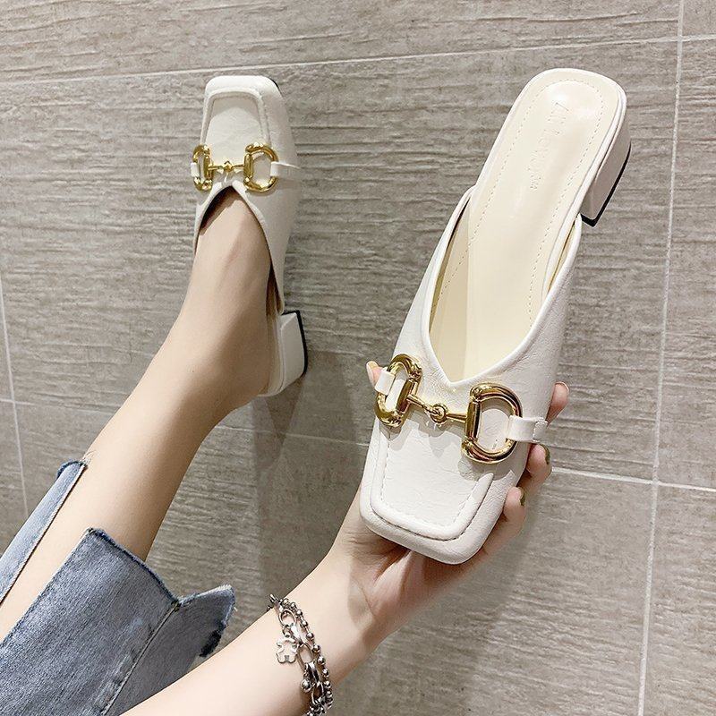 Dép gót dày baotou dành cho nữ giày thời trang xia wanghong ins hyunya 2023 trang phục mới người đàn ông lười đẩy nửa lên với một chân