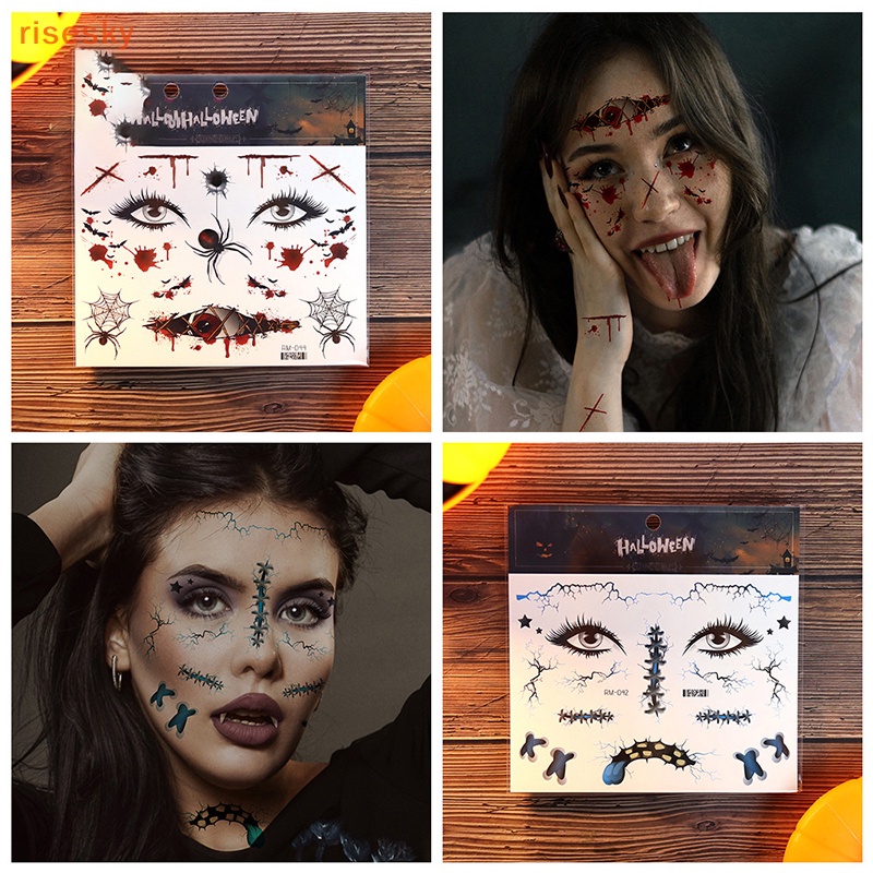 Halloween không thấm nước hình xăm tạm thời dán trang điểm đẫm máu zombie vết sẹo trang trí vết thương kinh dị máu sticker