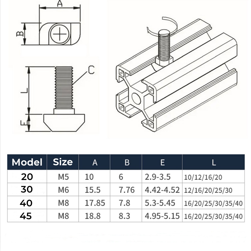 Bu Lông Đầu Vít Chữ t m5 m6 m8 t Bằng Nhôm Chuyên Dụng 20 / 30 / 40 / 45