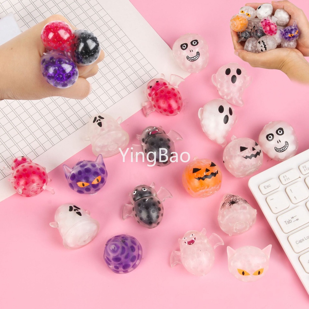 Set 10 Đồ Chơi Bóp Tay Giảm Căng Thẳng Hình Quả Bóng halloween mini Có Hạt Nước