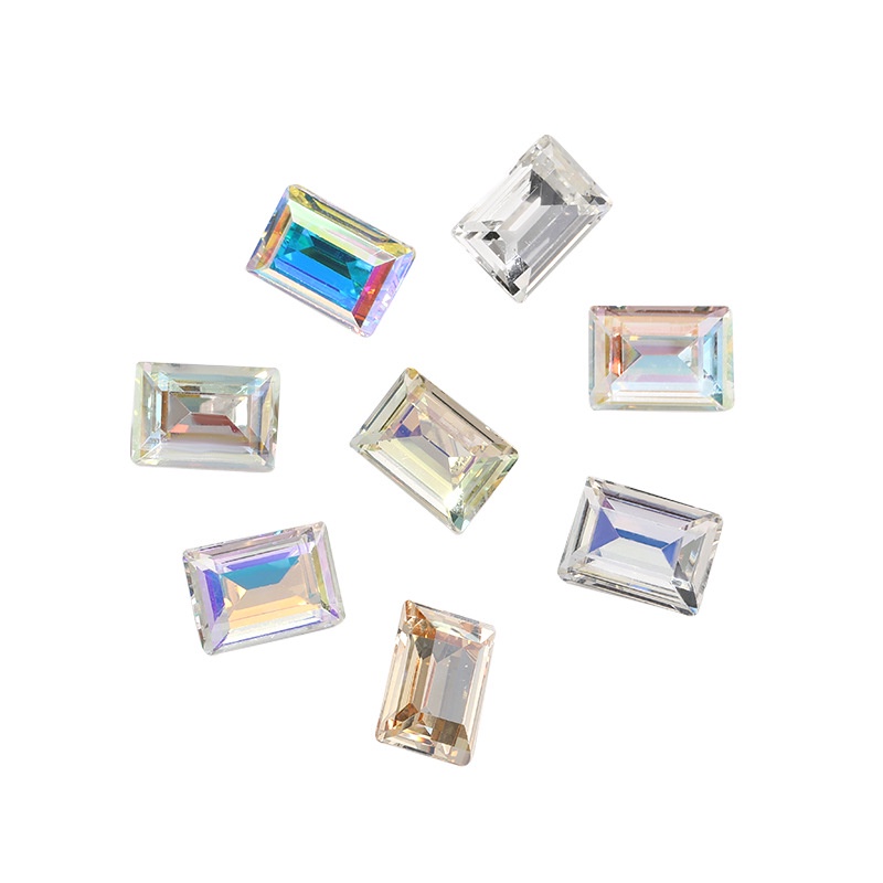 Hình chữ nhật Bước Cắt 10*14mm Sáng bóng Nail Art Crystal K9 Rhinestone cho Phụ kiện DIY