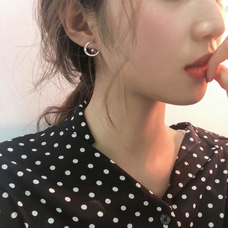 Đôi Bông Tai Hình Bán Nguyệt Đính Đá Thời Trang Cho Nữ