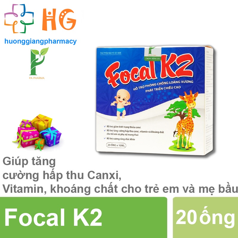Canxi cho bé Focal K2 bổ sung calci nano vitamin d3 k2 mk7 kẽm cho trẻ sơ sinh giúp tăng chiều cao Hộp 20 ống Hodaso