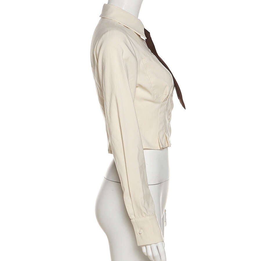 Kliou 2023 Mới Áo Sơ Mi Tay Dài Dáng Ôm Cà Vạt Cà Vạt Thời Trang Mới 2023