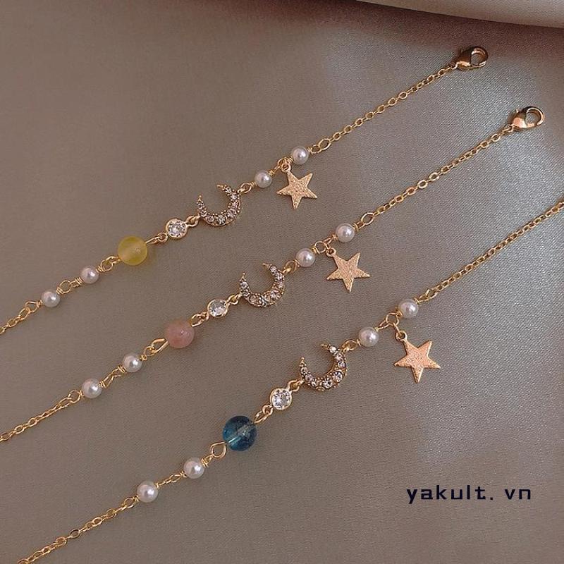 🎀 yakult 🎀Vòng đeo tay Gmai phối hạt ngọc ngôi sao mặt trăng thời trang xinh xắn cho nữ