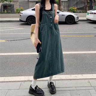 Đầm yếm denim MULTIPLICATION dáng dài phong cách retro thời trang mùa hè 2023 cho nữ