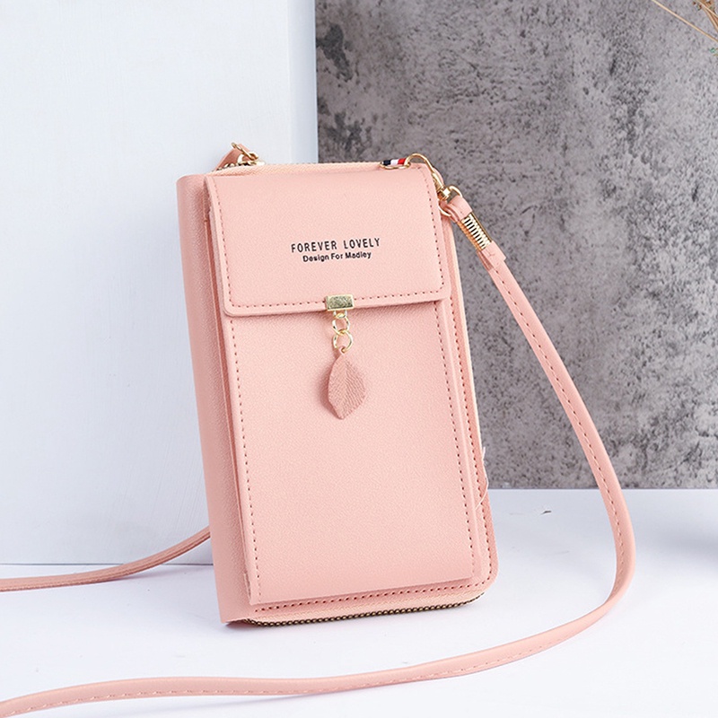 Túi Da PU Đeo Chéo Đựng Điện Thoại Màu Trơn Phong Cách Hàn Quốc