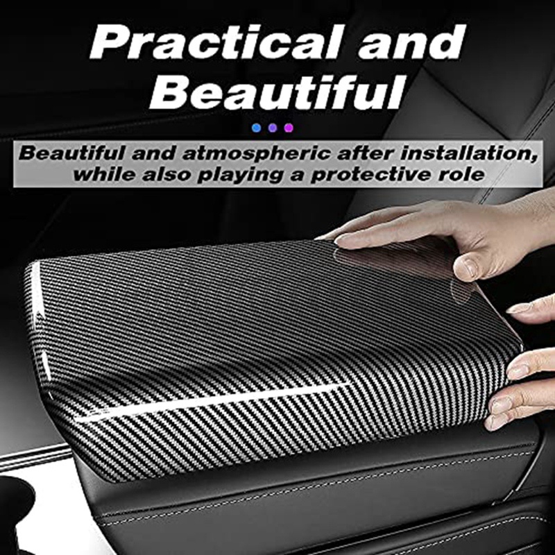 Miếng Dán Hộp Tỳ Tay Bằng ABS In Họa Tiết Sợi Carbon Thay Thế Cho Tesla Model 3 2017-2022 Model Y 2021-2022