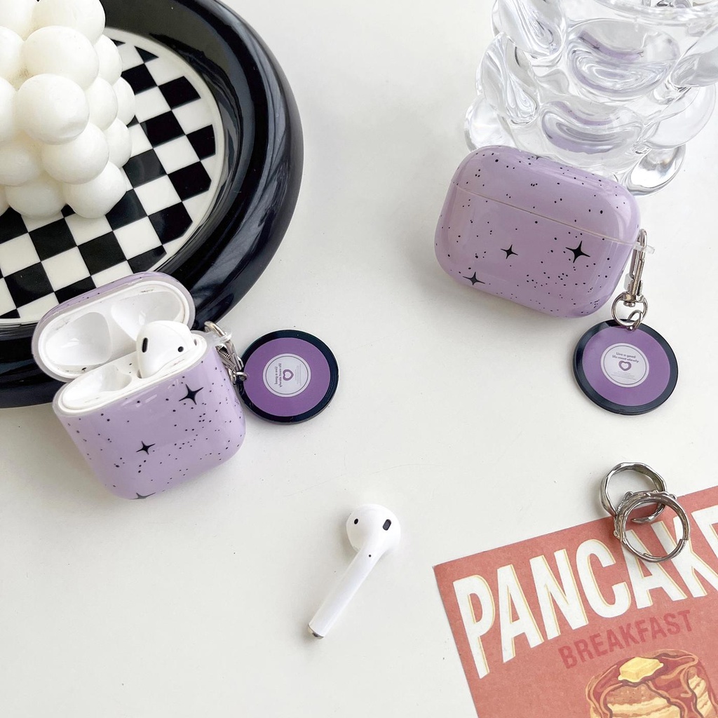Vỏ Bảo Vệ Hộp Sạc Tai Nghe Bluetooth AirPods 1 2 gen3 pro2 2022 Bằng Tpu Mềm Chống Rơi Hình Đĩa Nhạc CD Màu Tím Có Móc Khóa