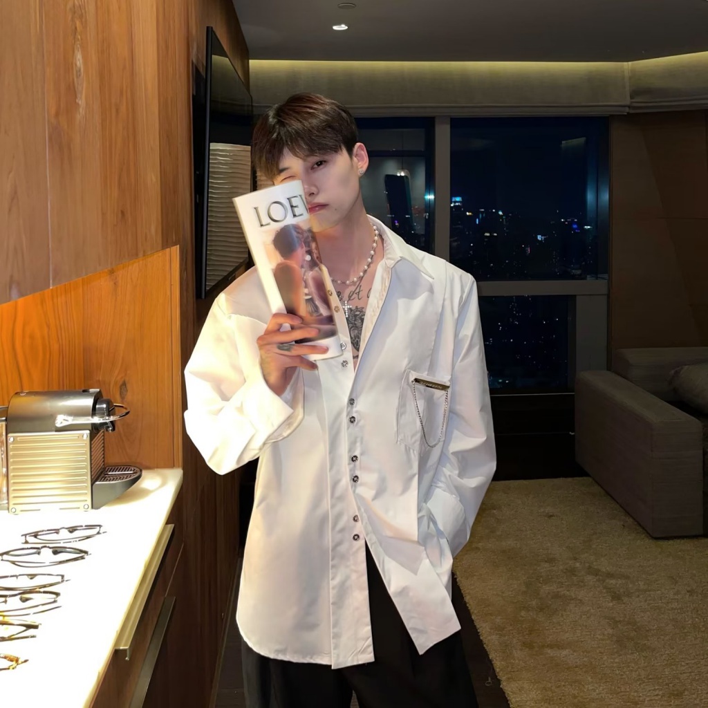 Áo Sơ Mi Tay Dài Màu Trơn Phong Cách Thời Trang Nhật Bản Cho Nam Giới fashion áo sơ mi nam dài tay hàn quốc áo kiểu nam simple sơ mi trắng nam