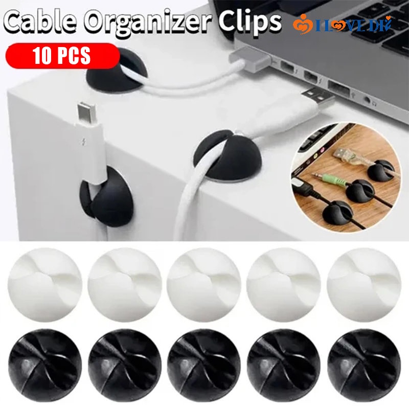 Bộ 10 Kẹp Cố Định Dây Cáp Sạc USB Hình Tròn Bằng Silicon Tiện Dụng Cho Văn Phòng / Điện Thoại