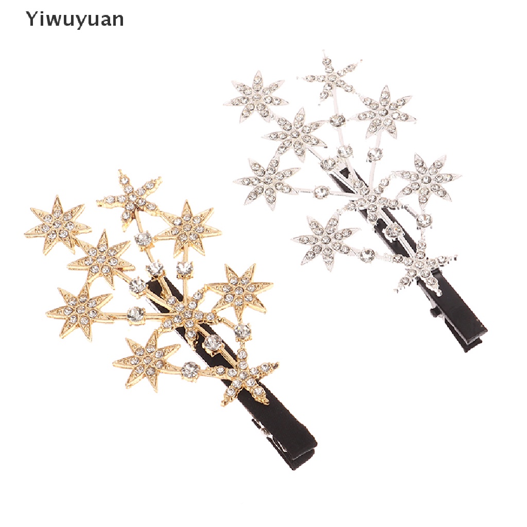 < Yiwuyuan > Kẹp Tóc Đính Pha Lê Màu Vàng / Bạc Thời Trang Cho Nữ