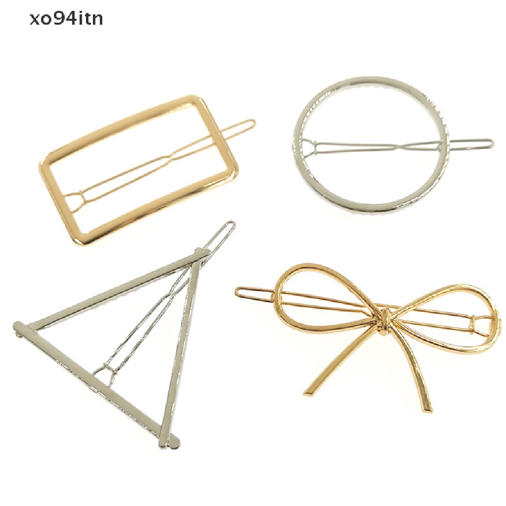 Set 2 Kẹp Tóc Kim Loại Hình Học / Trăng / Sao Thanh Lịch Cho Nữ