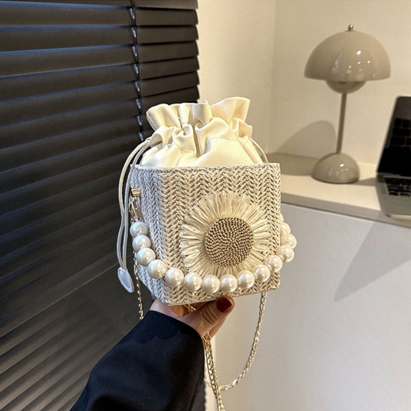 Túi Xách JASMIN NOIR Đeo Chéo Đan Lát Hình Vuông Đính Ngọc Trai Thời Trang Cho Nữ