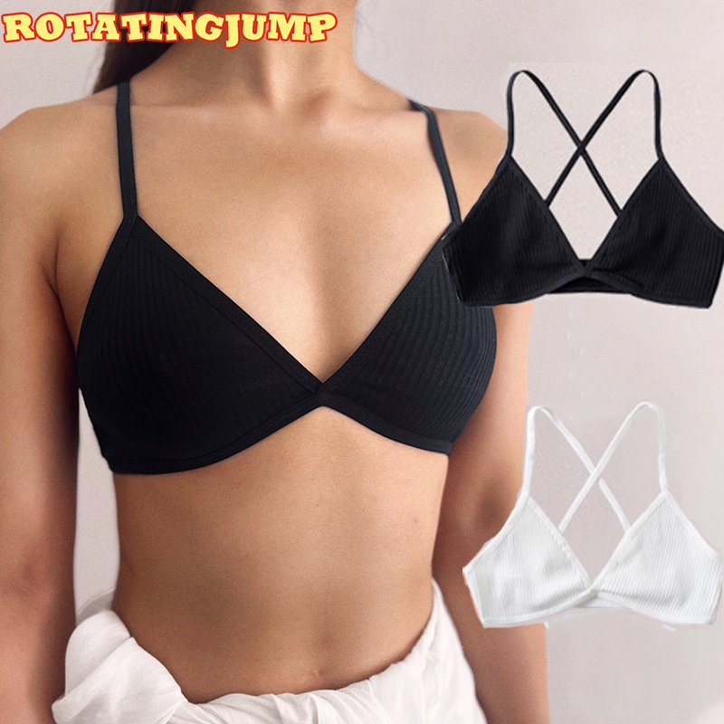 Áo Ngực Thể Thao Không Gọng Vải Cotton Mềm Mại Cổ Chữ V Xẻ Sâu Không Đường May Thoáng Khí Thoải Mái Lưng