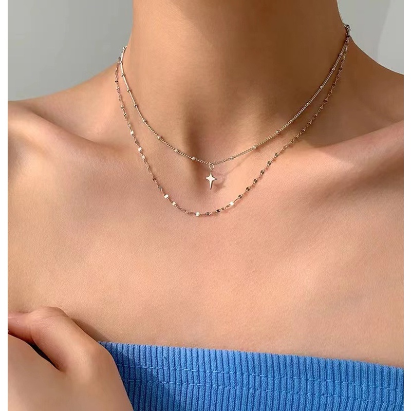 Vòng Cổ Choker Hai Lớp Bằng Thép Titan Thời Trang Mới 2023