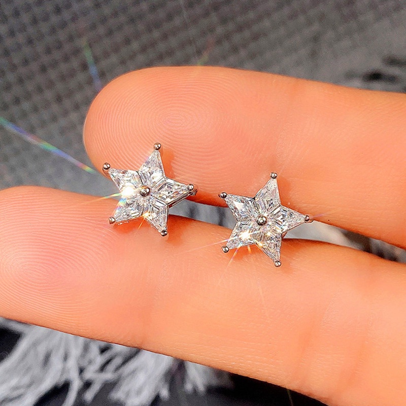 Bông Tai Hình Ngôi Sao Đính Đá Zircon Màu Sắc Bạc Thời Trang Dành Cho Nữ