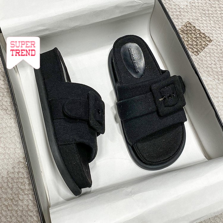 Dép Mũi Tròn Đế Dày Màu Trơn Thoải Mái Thời Trang Mùa Hè Phong Cách Hàn Quốc