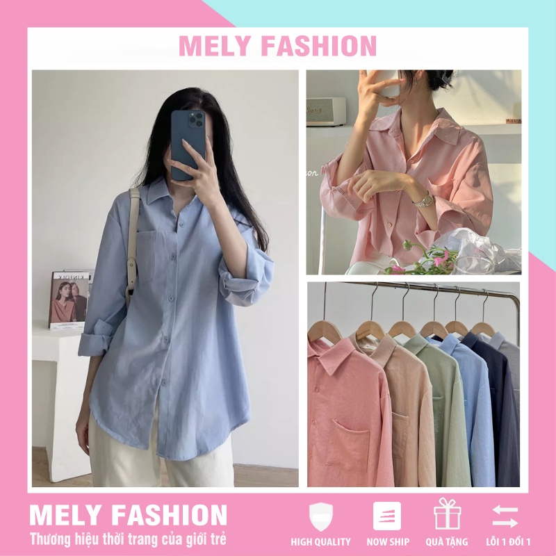 Áo sơ mi nữ form rộng dài tay nhiều màu trơn basic chất đũi lụa cao cấp phong cách hàn quốc trẻ trung năng động ASM12