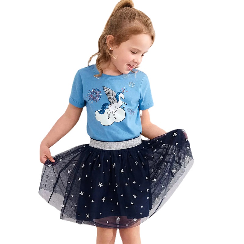 Áo Thun Cotton Tay Ngắn Thêu Họa Tiết Hoạt Hình Dễ Thương Thời Trang Mùa Hè 2023 Cho Bé Gái