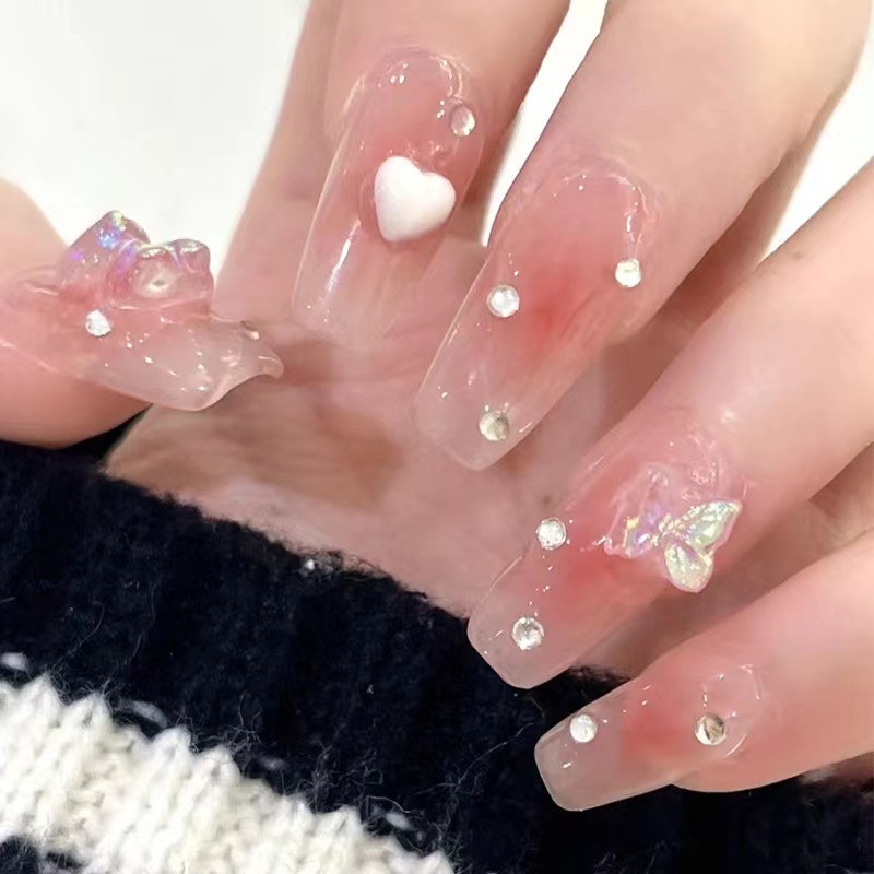 Gấu con bướm má hồng tình yêu móng tay dán móng tay giảTTA463