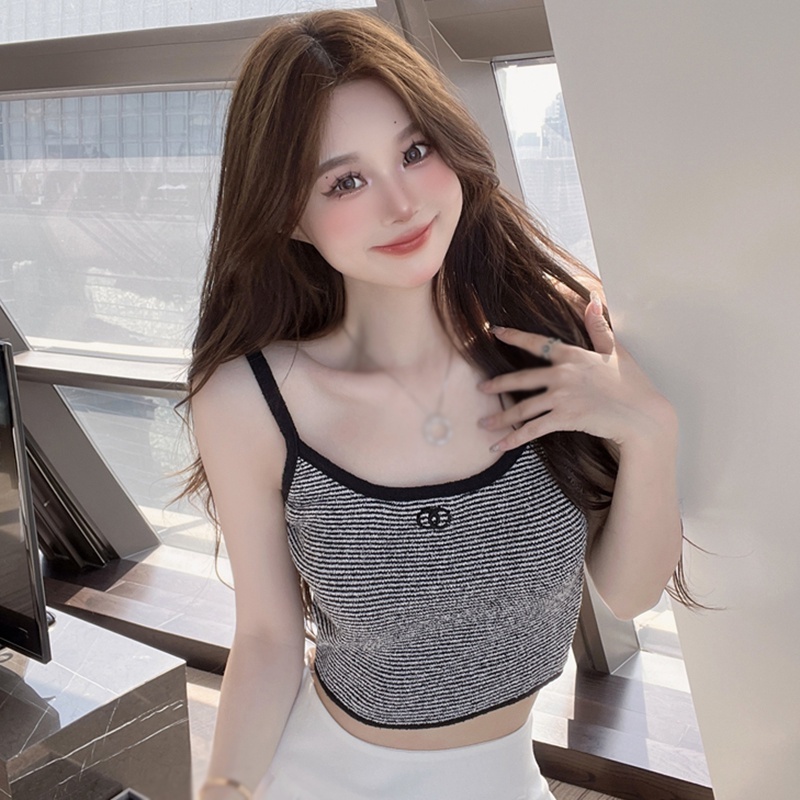 Áo Dệt Kim Sát Nách Dáng Ôm Màu Tương Phản Thời Trang Cho Nữ