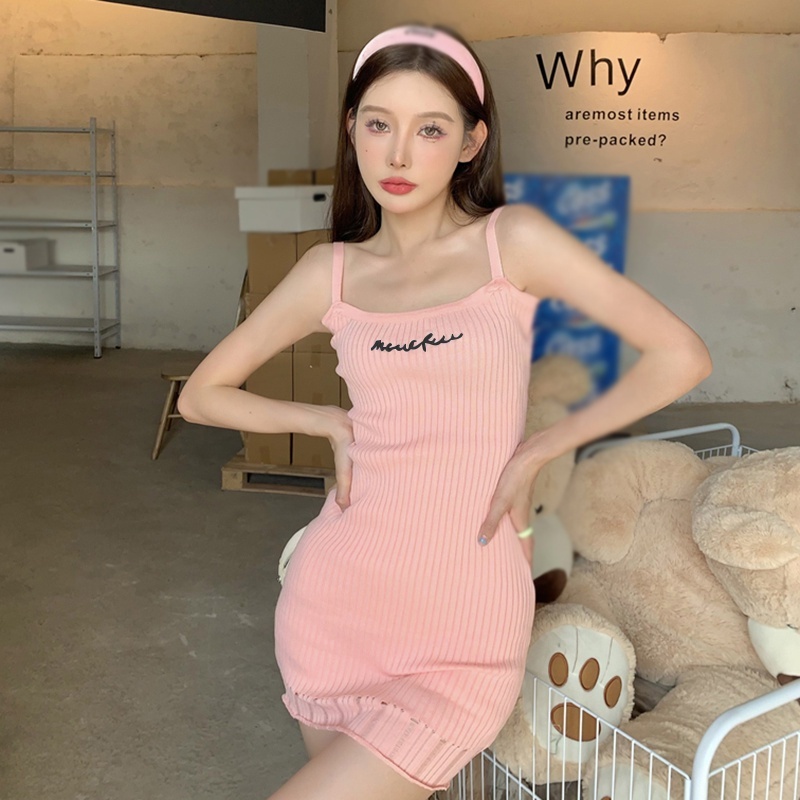 Đầm Dệt Kim Sát Nách Thêu Chữ Kiểu Hàn Quốc Xinh Xắn Cho Nữ