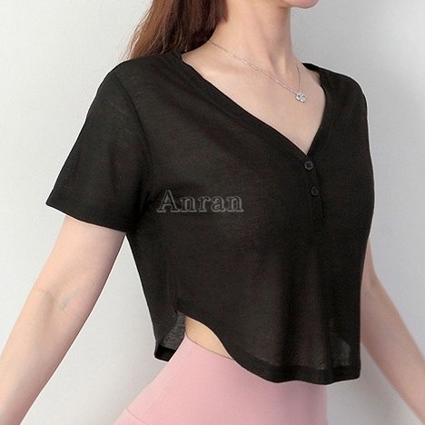 Áo thun thể thao ANRAN tay lửng dáng suông năng động thời trang cho nữ size S-XL