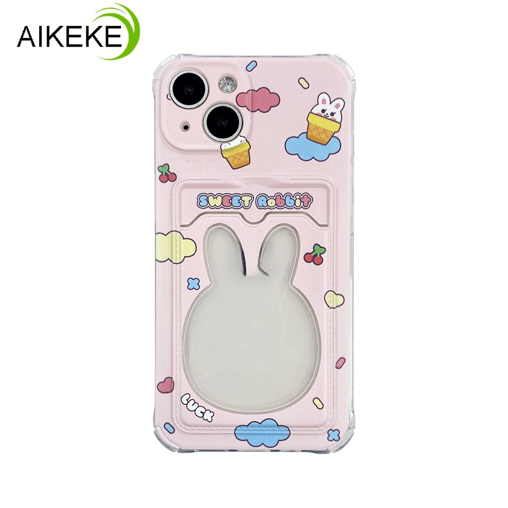 Ốp Điện Thoại TPU Mềm Trong Suốt In Hình Thỏ Kèm Ngăn Đựng Thẻ Cho iphone 14 Plus 13 12 11 Pro Max X XR Xs Max 7 8 Plus