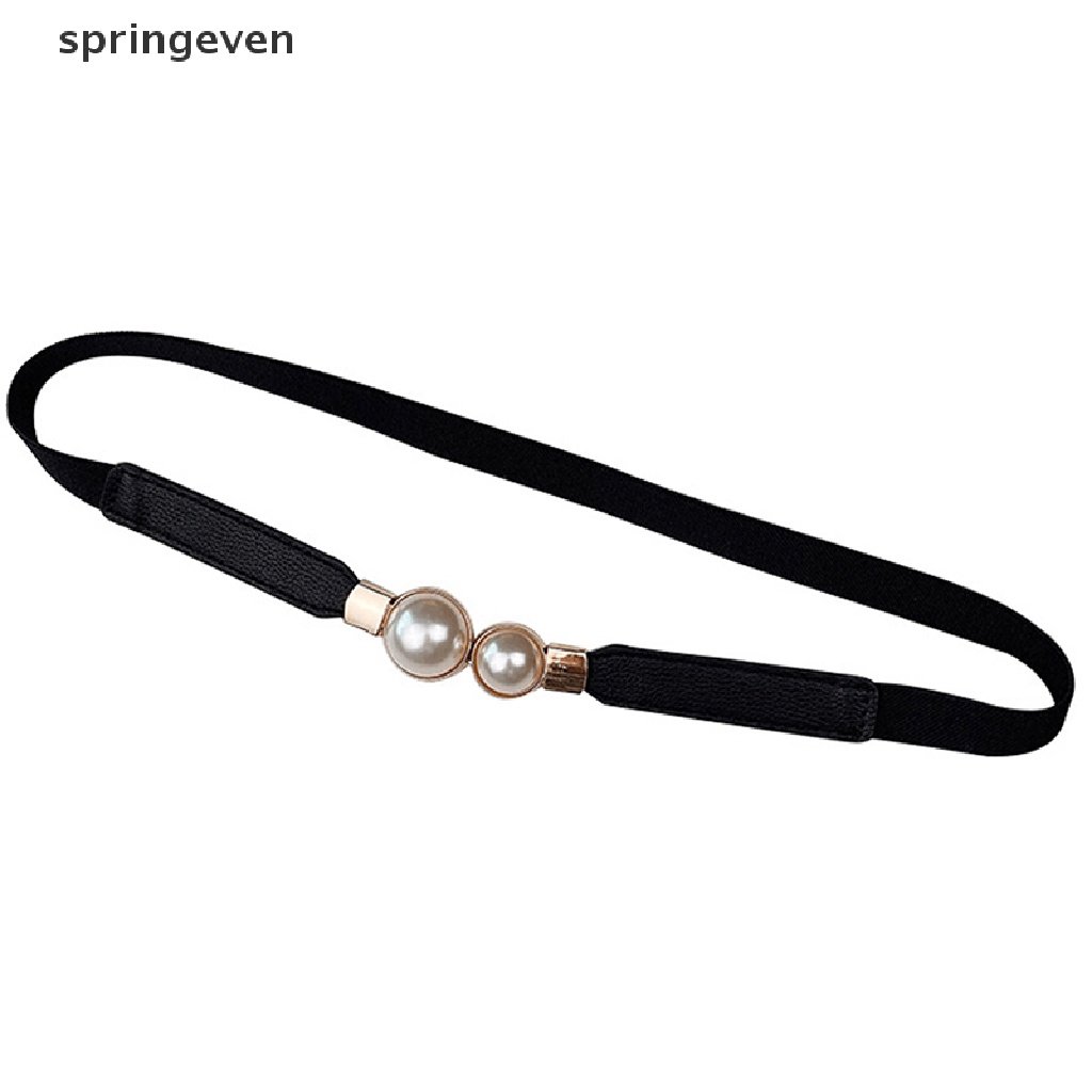 Thắt Lưng Da PU Màu Trắng / Đen Đính Hạt Ngọc Trai Thời Trang Cho Nữ