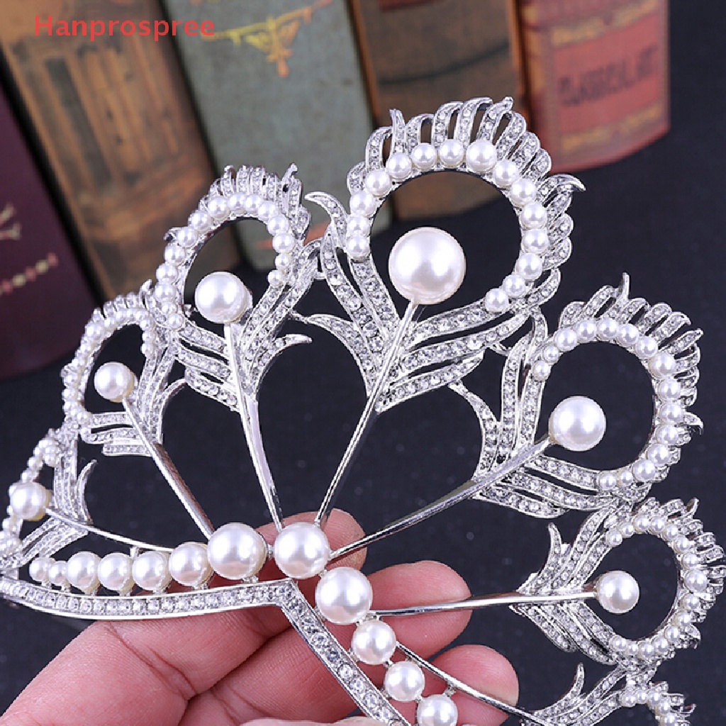 Băng Đô Cài Tóc Hình Vương Miện Đính Ngọc Trai Pha Lê Handmade Dành Cho Cô Dâu