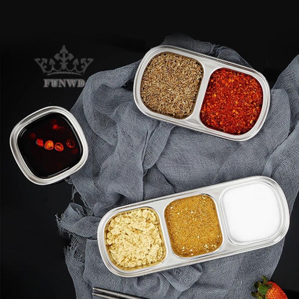 【FUNWD】Stainless Steel Multi-grid Seasoning Dish Dipping Bowls Vinegar Plates Tableware