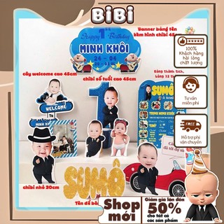 Combo hình chibi sinh nhật cho bé trai gái trang trí sinh nhật thôi nôi thiết kế theo yêu cầu BiBi Party COMBOCHIBI