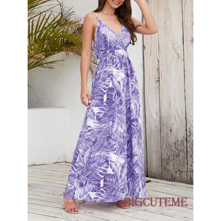 Đầm Hai Dây Cổ Chữ V Họa Tiết Hoa Phong Cách Boho Thời Trang Cho Nữ