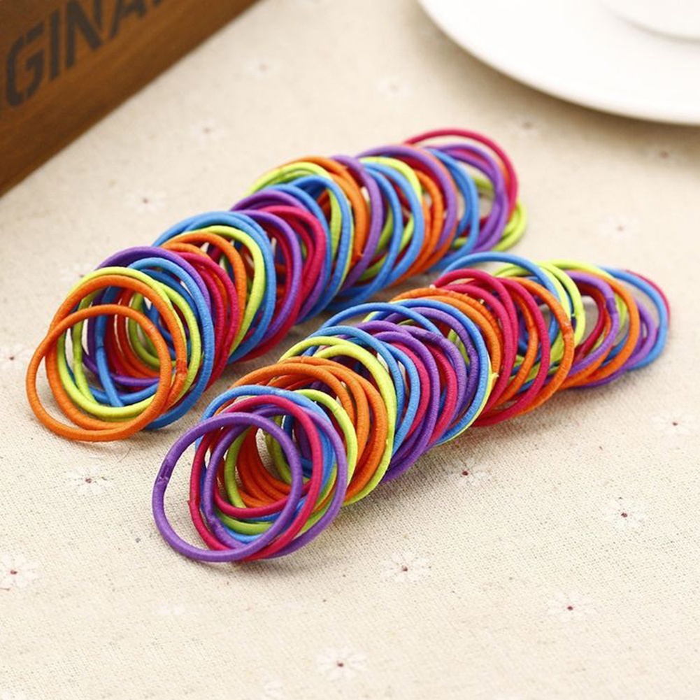 Set 100 Dây Cột Tóc Co Giãn Màu Sắc Trơn Dành Cho Trẻ Em (Fairy4]