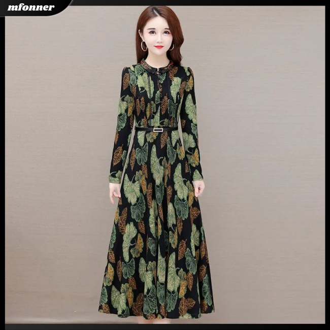 Đầm Midi Tay Dài Dáng Ôm In Họa Tiết Hoa Xinh Xắn Thời Trang Cho Bạn Gái