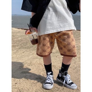 Quần short nỉ cotton nâu họa tiết tròn cho bé QB568 sz 90-150, quần cotton thời trang mùa hè cho bé cực ngầu